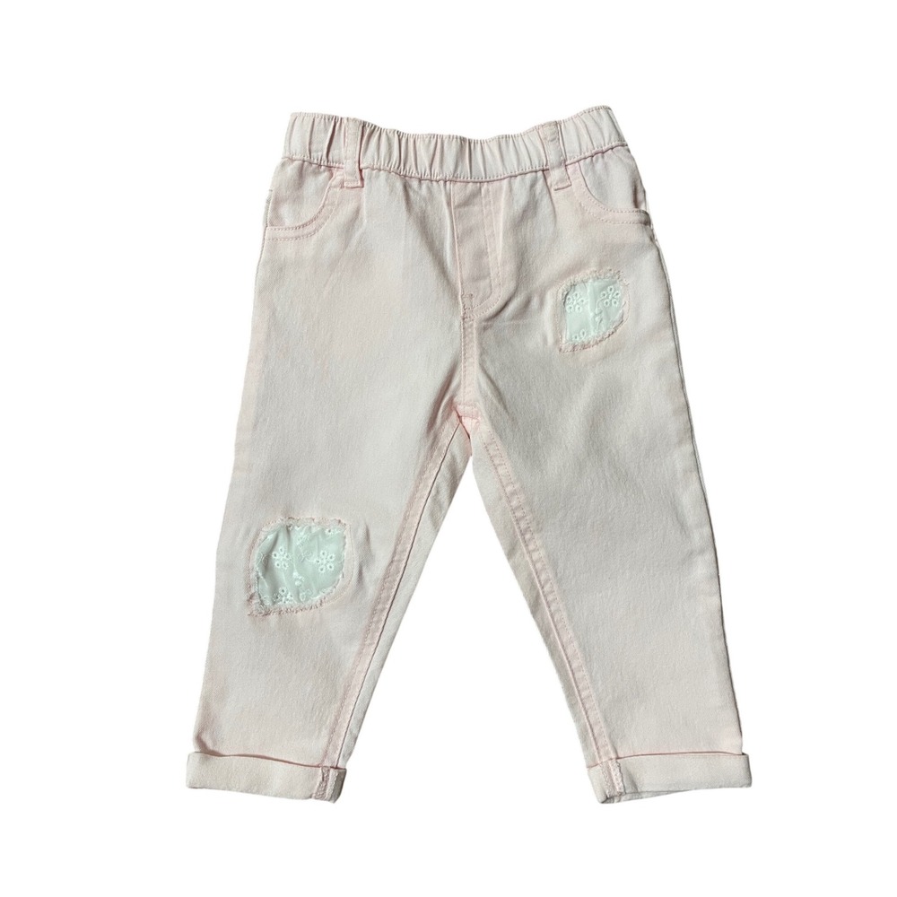 First Impressions Baby Girls Pink Denim Eyelet Lace Distressed Jeans 18 Mos NWT